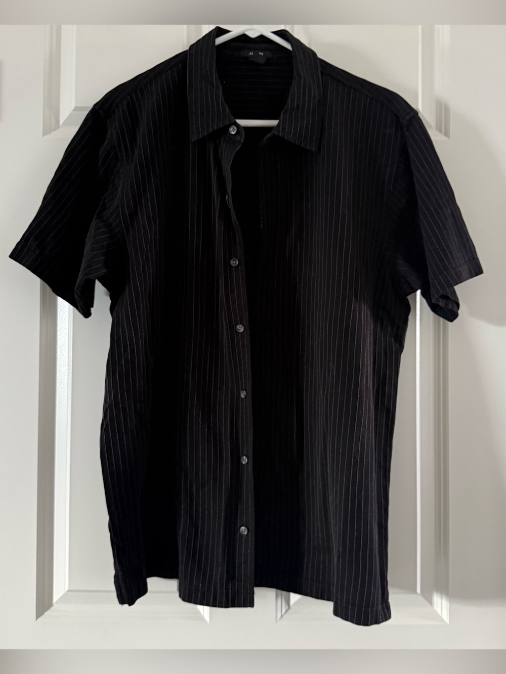 100% cotton Alfani Black Pinstripe Short-Sleeve Button-Down Shirt